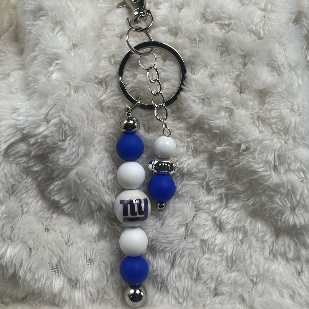 NY Giants Beaded Keychain